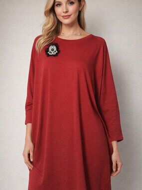 Beautiful Red Cotton Tunic/Dress with Batwing Sleeves (E24)